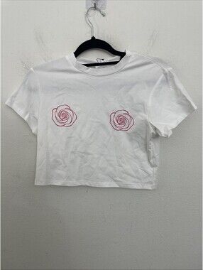 Superdown Cropped T Shirt White Scoop Neck  Cotton Size S NWT